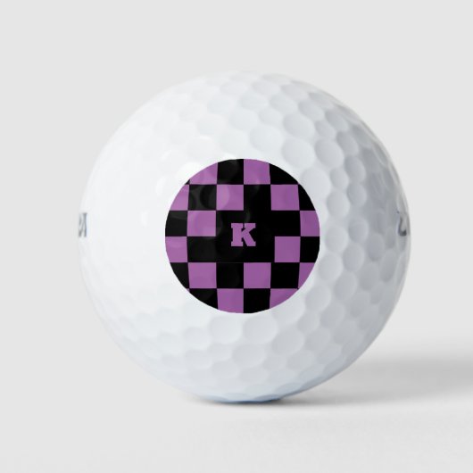 Checker Patroon Personaliseer Monogram Paarse Zwar Golfballen (Voorkant)