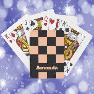 Checker Patroon Personaliseer perzik en zwart Pokerkaarten
