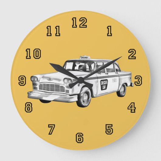 Checker Taxi Cab Illustratie Grote Klok (Voorkant)