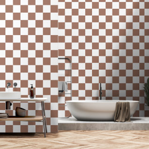 Checker vierkanten mocha bruin wit geometrische re behang