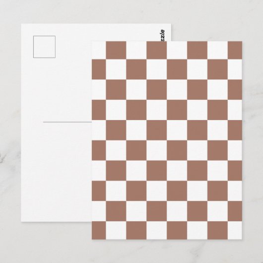 Checker vierkanten mocha bruin wit geometrische re briefkaart (Voorkant / Achterkant)