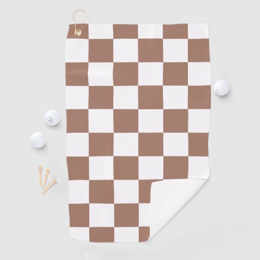 Checker vierkanten mocha bruin wit geometrische re golfhanddoek (Insitu)