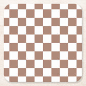 Checker vierkanten mocha bruin wit geometrische re kartonnen onderzetters (Voorkant)