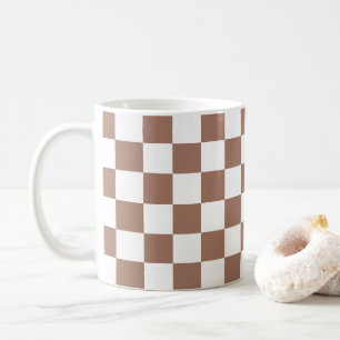 Checker vierkanten mocha bruin wit geometrische re koffiemok