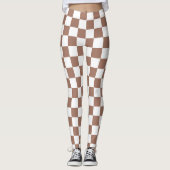 Checker vierkanten mocha bruin wit geometrische re leggings (Voorkant)