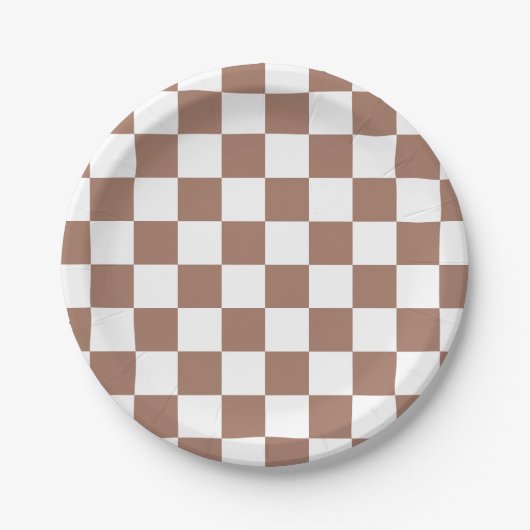 Checker vierkanten mocha bruin wit geometrische re papieren bordje (Voorkant)