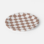 Checker vierkanten mocha bruin wit geometrische re papieren bordje (Gekanteld)