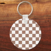 Checker vierkanten mocha bruin wit geometrische re sleutelhanger (Voorkant)