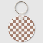 Checker vierkanten mocha bruin wit geometrische re sleutelhanger (Achterkant)