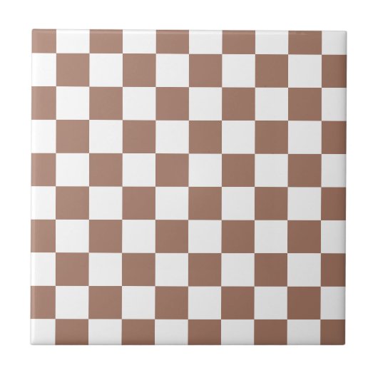 Checker vierkanten mocha bruin wit geometrische re tegeltje (Voorkant)