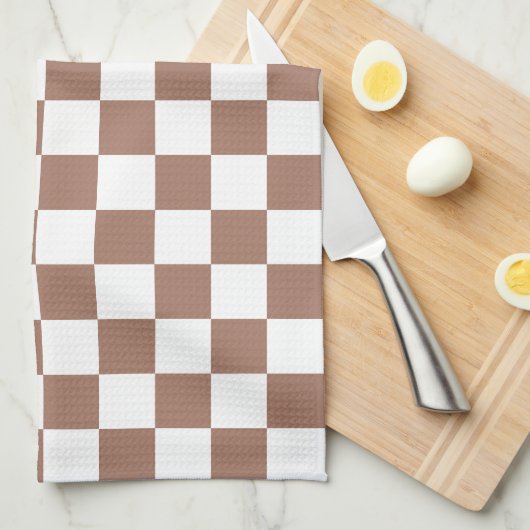 Checker vierkanten mocha bruin wit geometrische re theedoek (Quarter Fold)