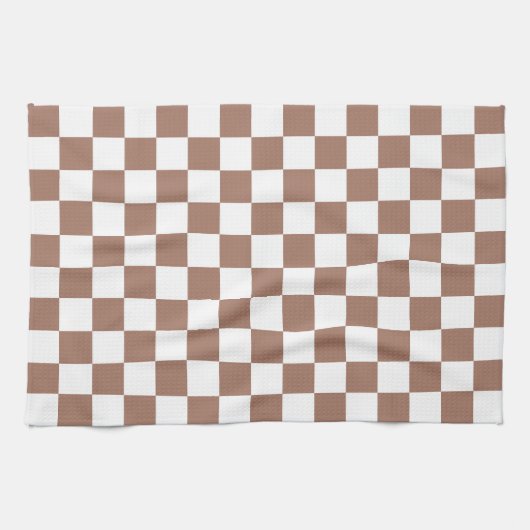 Checker vierkanten mocha bruin wit geometrische re theedoek (Horizontaal)