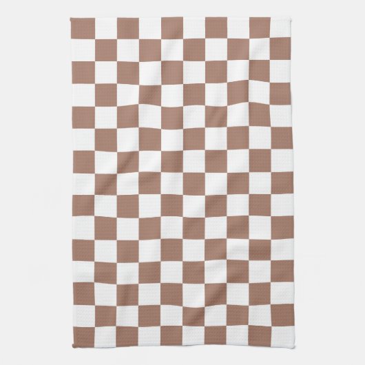 Checker vierkanten mocha bruin wit geometrische re theedoek (Verticaal)