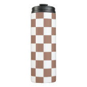 Checker vierkanten mocha bruin wit geometrische re thermosbeker (Voorkant)