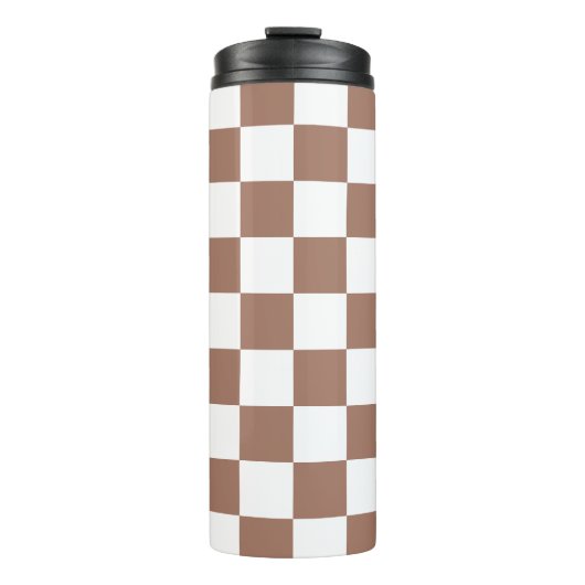Checker vierkanten mocha bruin wit geometrische re thermosbeker (Voorkant)