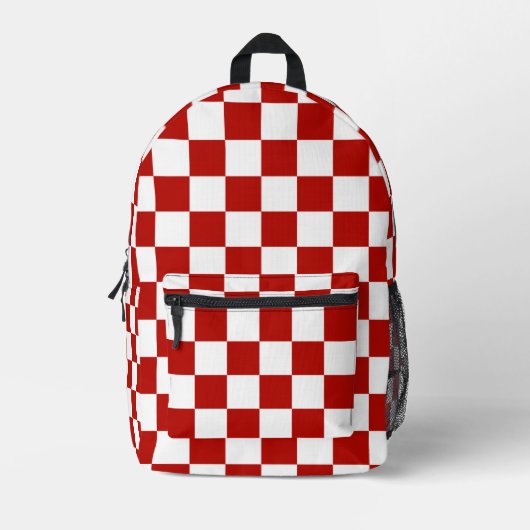 Checker vierkanten rood wit geometrische retro bedrukte rugzak (Voorkant)