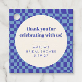 Checkerboard Blue Custom Vrijgezellenfeest Bedankt Bedankjes Labels