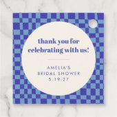 Checkerboard Blue Custom Vrijgezellenfeest Bedankt Bedankjes Labels (Achterkant)