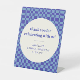 Checkerboard Blue Custom Vrijgezellenfeest Bedankt Reclamebord Met Voetstuk