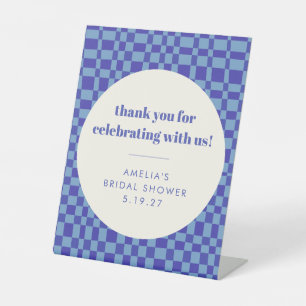 Checkerboard Blue Custom Vrijgezellenfeest Bedankt Reclamebord Met Voetstuk