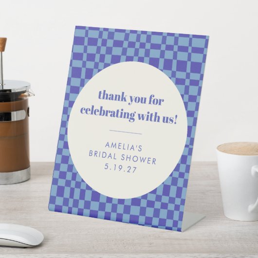 Checkerboard Blue Custom Vrijgezellenfeest Bedankt Reclamebord Met Voetstuk (Insitu)