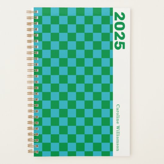 Checkerboard Blue Green Retro Gepersonaliseerd 202 Planner (Voorkant)