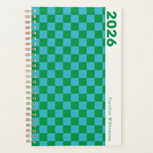 Checkerboard Blue Green Retro Gepersonaliseerd 202 Planner (Voorkant)