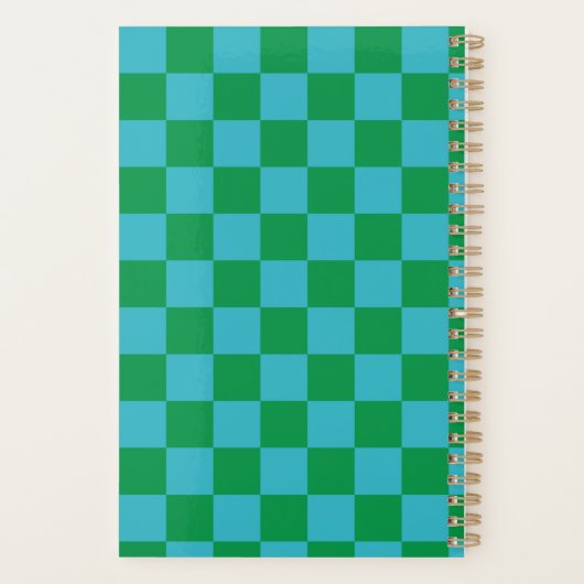 Checkerboard Blue Green Retro Gepersonaliseerd 202 Planner (Achterkant)
