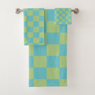 Checkerboard Checkered Pattern in Blue en Green Bad Handdoek