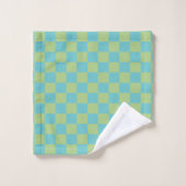 Checkerboard Checkered Pattern in Blue en Green Bad Handdoek (Wasdoekje)