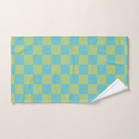 Checkerboard Checkered Pattern in Blue en Green Bad Handdoek (Handdoek)