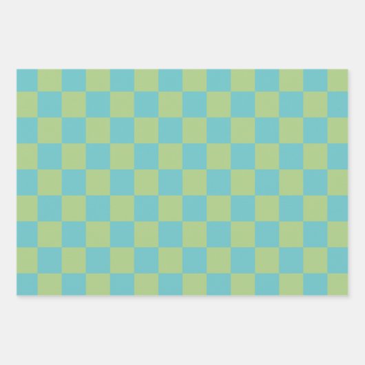 Checkerboard Checkered Pattern in Blue en Green Inpakpapier Vel (Voorkant)