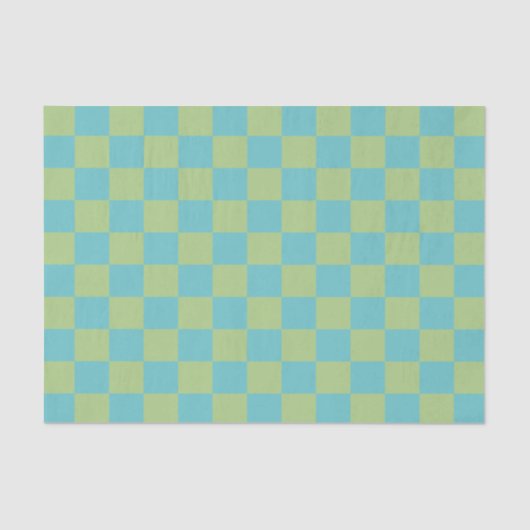 Checkerboard Checkered Pattern in Blue en Green Tissuepapier (Voorkant)