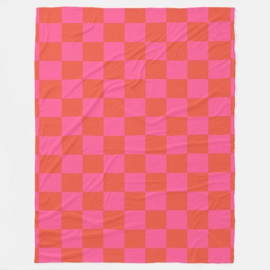 Checkerboard Checkered Pattern in Pink and Oranje Fleece Deken (Voorkant)