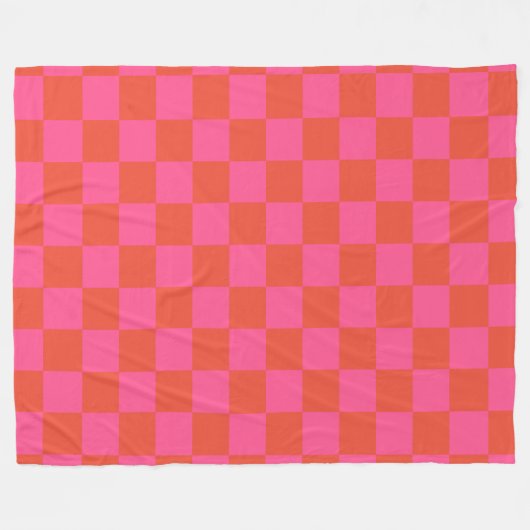 Checkerboard Checkered Pattern in Pink and Oranje Fleece Deken (Voorkant (Horizontaal))