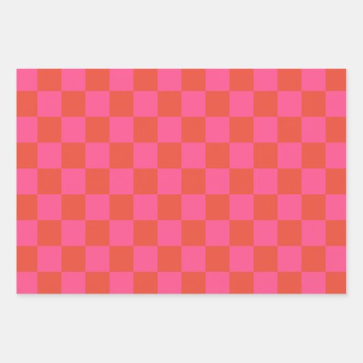 Checkerboard Checkered Pattern in Pink and Oranje Inpakpapier Vel (Voorkant 2)