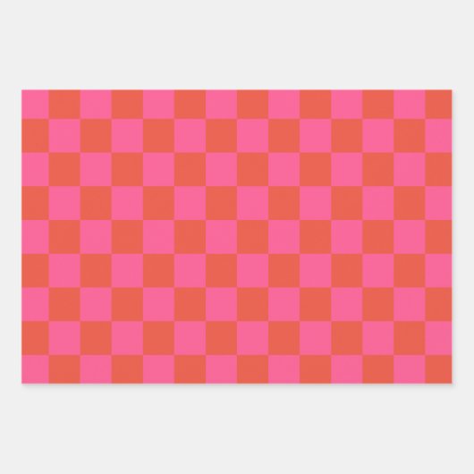 Checkerboard Checkered Pattern in Pink and Oranje Inpakpapier Vel (Voorkant)