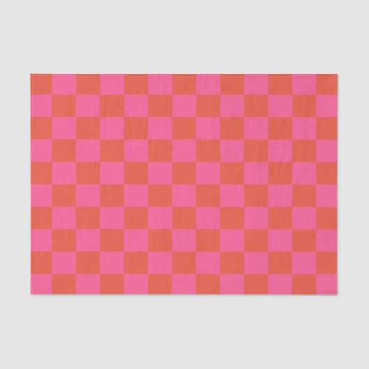 Checkerboard Checkered Pattern in Pink and Oranje Tissuepapier (Voorkant)
