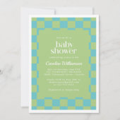 Checkerboard Checkering Blue Green Baby shower Kaart (Voorkant)