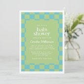 Checkerboard Checkering Blue Green Baby shower Kaart (Staand voorkant)
