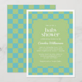 Checkerboard Checkering Blue Green Baby shower Kaart (Voorkant / Achterkant)