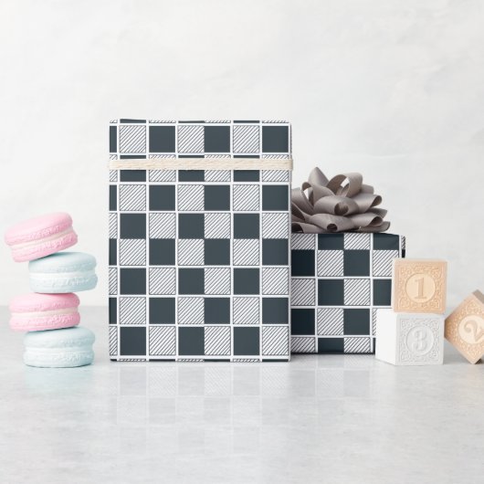 Checkerboard Checkerkerset Navy Blue Black and Whi Cadeaupapier (Baby Shower)