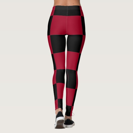 Checkerboard ~ Chess ~ Square Design Red & Black Leggings (Achterkant)