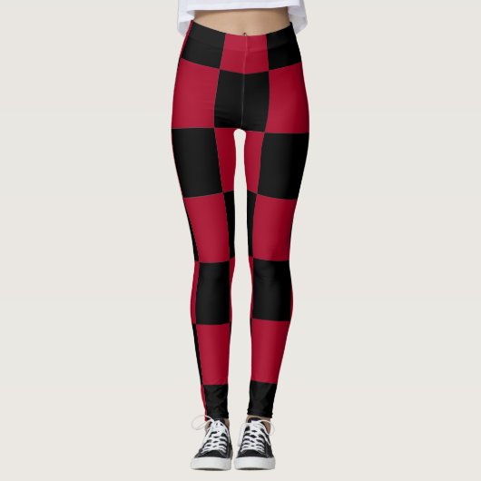 Checkerboard ~ Chess ~ Square Design Red & Black Leggings (Voorkant)