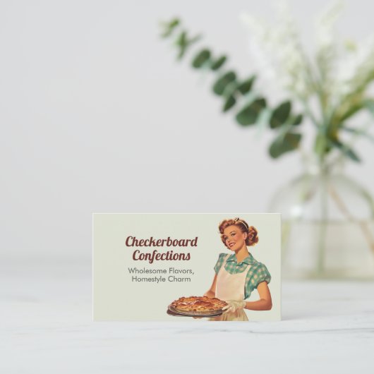 Checkerboard Confections Bakkerij Nostalgie Retro Visitekaartje (Staand voorkant)