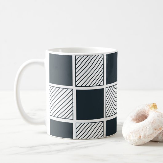 Checkerboard Cool Black and White Navy Blue Koffiemok (Met donut)
