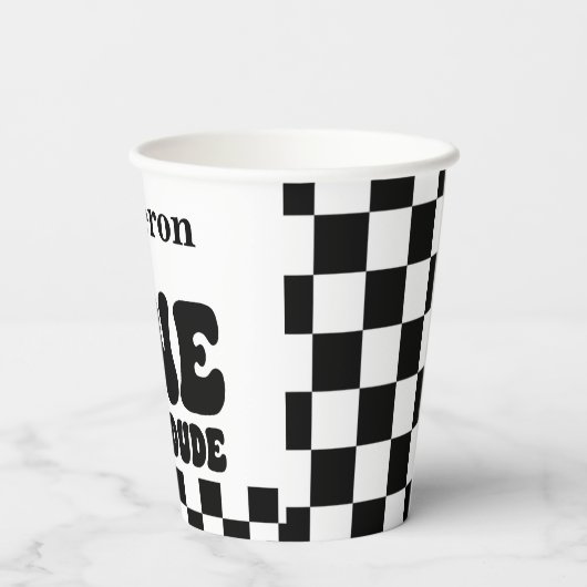Checkerboard Een Gelukkig Dude 1e Verjaardag Papieren Bekers (Achterkant)