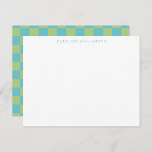 Checkerboard Gecontkerated Blue Green Personalized Notitiekaartje