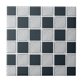 Checkerboard Geometric Navy Blue Black and White Tegeltje