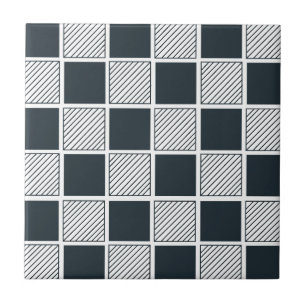 Checkerboard Geometric Navy Blue Black and White Tegeltje